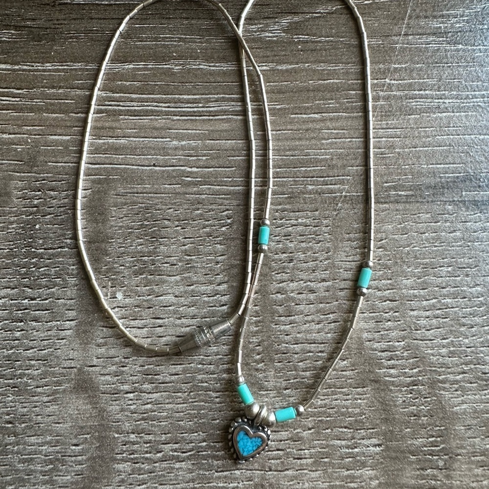 Sterling Silver Turquoise Heart Pendant Necklace - Blue Accent